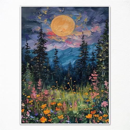 Yuaruo Kunstdruck auf Leinwand, Motiv: Vollmond über den Wildblumen, mystischer Midnight Woodland-Kunstdruck, Poster, Retro-Blumen und Bäume, Natur-Ölgemälde, dunkle Waldlandschaft, 40,6 x 61 cm, Yuaruo Kunstdruck auf Leinwand, Motiv: Vollmond über den Wildblumen, mystischer Midnight Woodland-Kunstdruck, Poster, Retro-Blumen und Bäume, Natur-Ölgemälde, dunkle Waldlandschaft, 40,6 x 61 cm, von Yuaruo