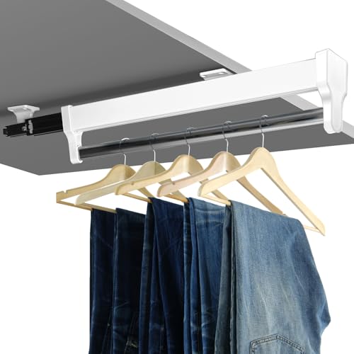 Kleiderstange Ausziehbar - füR Schrank, Ausziehbare Teleskop Garderobe HosenaufhäNgung Klein, Verstellbar Teleskopstange Kleiderschrank Weiss Schrankstange Kleiderstangen (44.2cm, Weiß) von YuayiJubil