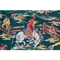 Vintage 40Er Jahre Westlichen Rindentuch Vorhänge/1940Er Jahre-Cowboy-Rodeo Drucken Grün 2 Platten Vintage 40Er Jahre Westlichen Rindentuch Vorhänge/1940Er Jahre-Cowboy-Rodeo Drucken Grün 2 Platten von YubaMercantile