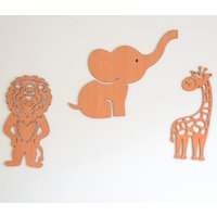 Safari Wanddekoration Kinderzimmer, Kinderzimmer Tiere 4Er Set, Holz Tier, Baby Shower Dekor, Giraffe Löwe Elefant von Yubamarllc