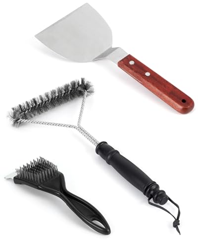 Grillbürsten Set Edelstahl, 3 Pack BBQ Reinigungsset Grillzubehör mit Drahtbürsten & Grillschaber für Gasgrill, Holzkohlegrill & Grillrost von Yubpaiy