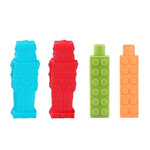 Bleistift Topper für Kinder, Yuccer 4 Stück Gesundes Material Silikon Pencil Topper Autismus Spielzeug(Grau + Blau + Grün + Orange) von Yuccer