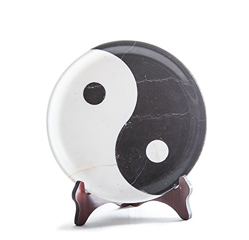 Yuchengstone Yin Yang Marmorteller FengShui für Home Deko Schale Teller China Unikat aus Marmor Naturstein, Maße Ø/H: 30/3 cm Gewicht: ca. 6kg von Yuchengstone