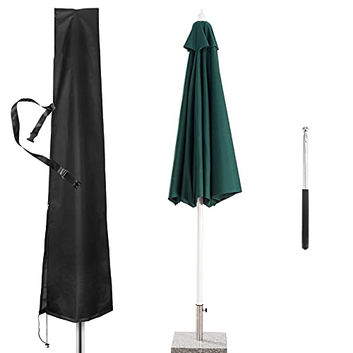 Yudanny Regenschirm-Abdeckungen, wasserdichte Sonnenschirmhülle mit Reißverschluss und Teleskopstange für 2,1 m bis 3,3 m Outdoor-Markt-Regenschirme, schwarzes 420D Oxford-Gewebe von Yudanny