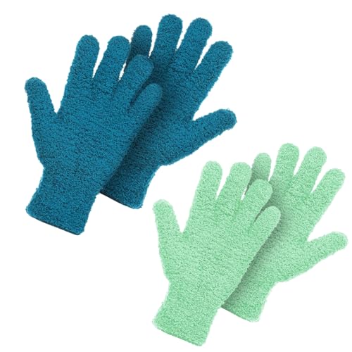 2 Paare Mikrofaser Handschuh, Waschbar, Korallenvlies Handschuhe, Wiederverwendbar Staub Reinigung Handschuhe, für Küche Autos Spiegel Jalousien und Schwer Zugängliche Ecklücken(Blau, Himmelblau) von Yudobliss