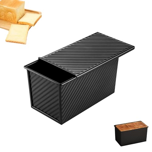 450G Teig Brotbackform mit Deckel, Toastbrot Backwerkzeuge, Toastbrottopf, Brottopf mit Schiebetür, Wiederverwendbar, mit Belüftungslöchern, Brotbackform mit Deckel, für Toast und Kuchen, Schwarz 450G Teig Brotbackform mit Deckel, Toastbrot Backwerkzeuge, Toastbrottopf, Brottopf mit Schiebetür, Wiederverwendbar, mit Belüftungslöchern, Brotbackform mit Deckel, für Toast und Kuchen, Schwarz von Yudobliss