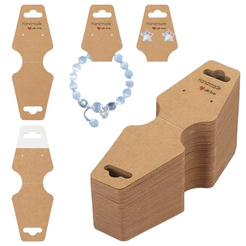 Armbänder Displaykarten, 150 Stück Braun Halsketten Display Karten, Selbstklebende Schmuck Display Karte, Kraftpapier Halsketten Ohrringkarten, für Halsketten, Armbänder, Ohrringe von Yudobliss
