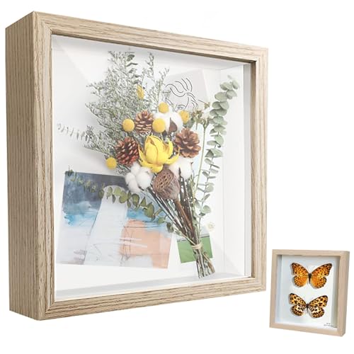 Bilderrahmen zum Befüllen, Tiefer Bilderrahmen zum Befüllen 20 x 20 cm, Tiefer Rahmen für Wand & Desktop, 3D Objektrahmen Tiefer 3cm, Geeignet für Dreidimensionale Wanddekoration, Holzfarbe von Yudobliss