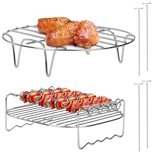 Heißluftfritteuse Grillrost und Dämpfen Rack, 7in Airfryer Zubehör, Air Fryer Rack Set, mit 4 Backnadeln, Mehrzweck-Doppelschicht Rack, Für Heißluftfritteusen(Silbrig) von Yudobliss