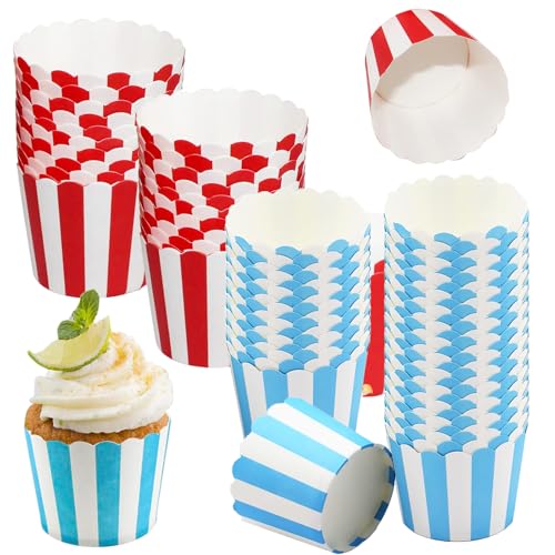 Muffin Papierförmchen, Rot und Blau Cupcake Formen Papier 100 Stück, Cupcakes aus Gestreiftem Papier, Kuchen Papierbecher, Geeignet für Partys, Festivals, Hochzeiten, Konditoreien (Streifen) von Yudobliss