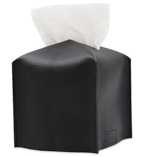 Quadratisch Taschentuchbox, Faltbar Papiertuch Behälter,PU Leder Quadratischer Taschentuch Box Halter,Verdicktes Ledermaterial Tissue Box, für Esszimmer Badezimmer Schlafzimmer Auto Büro (Schwarz) von Yudobliss