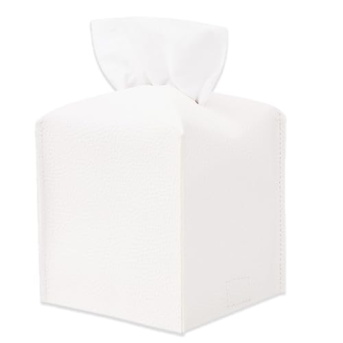 Quadratisch Taschentuchbox, Faltbar Papiertuch Behälter,Verdicktes Ledermaterial Tissue Box, PU Leder Quadratischer Taschentuch Box Halter, für Esszimmer Badezimmer Schlafzimmer Auto Büro (Weiß) von Yudobliss