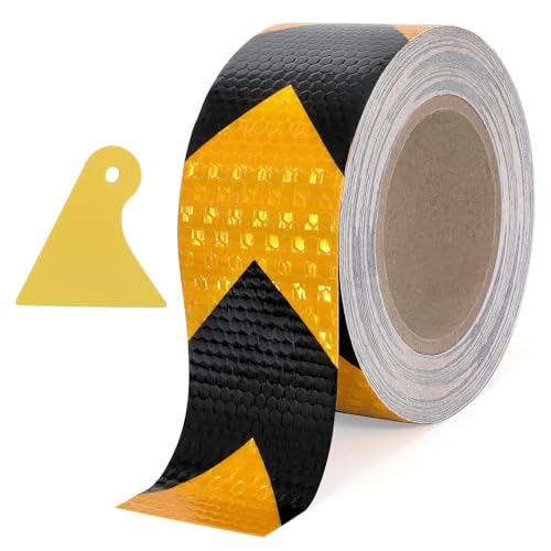 Reflektierendes Klebeband, Gelb Schwarzes 5cm × 10m Reflektierendes Warnklebeband, Selbstklebendes Reflektierendes Absperrband, Markierungsband, Für Straßenverkehrsanlagen, Treppe und Parkhäuser von Yudobliss