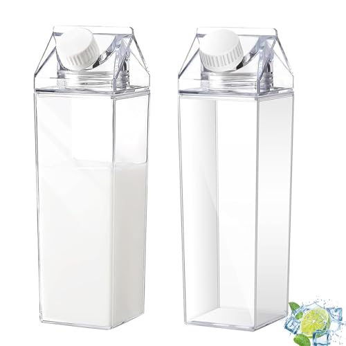 Yudobliss 2 Stück Milchkarton Wasserflasche, 500 ml Transparentem Milchkarton, Saftbehälterflasche, Wiederverwendbar, Transparente Milchbox Wasserflasche, für Picknicks, Camping, Milch, Orangensaft Yudobliss 2 Stück Milchkarton Wasserflasche, 500 ml Transparentem Milchkarton, Saftbehälterflasche, Wiederverwendbar, Transparente Milchbox Wasserflasche, für Picknicks, Camping, Milch, Orangensaft von Yudobliss