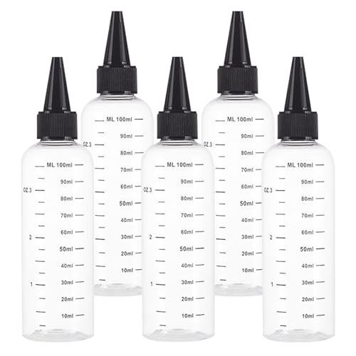 Yudobliss Quetschflasche, 5 Stück 100ml Transparent Squeeze Flasche mit Skala, Applikator Flasche Haare, Abgestufte Quetsch Dosierflaschen, Für Öle, Lotion, Gele(Schwarzer) von Yudobliss