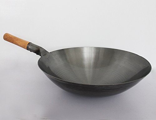 Yudu® Original Wok Pfanne Asia Gastronomie Holzgriff rundem Boden Eisen (34) von Yudu