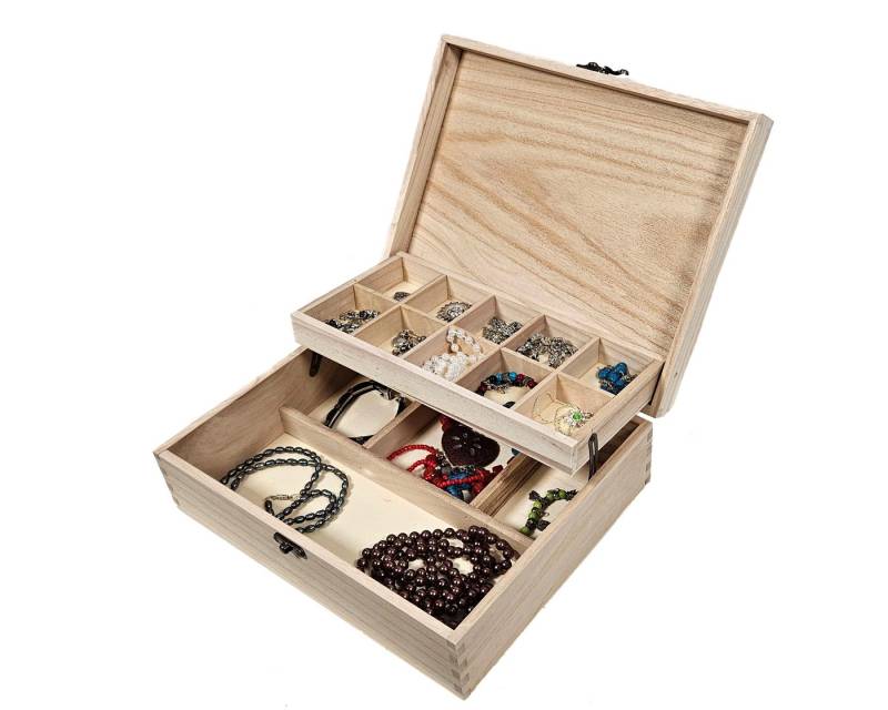 Yudu Aufbewahrungsbox Box Holzkästchen Holz Schmuckkästchen zweistöckigen von Yudu