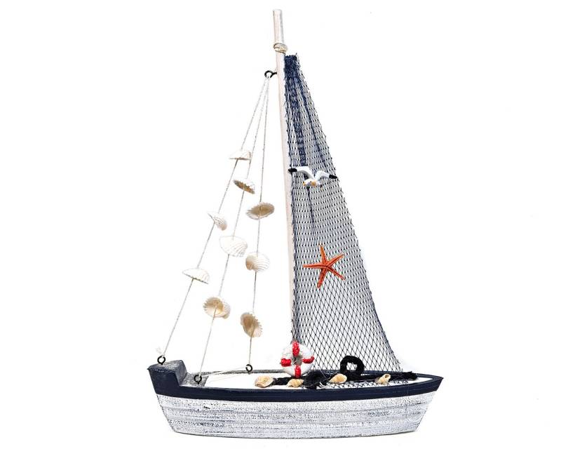 Yudu Dekofigur Deko Segelboot Boot Schiff Holz Seestern Seevögel Muscheln Marintim von Yudu