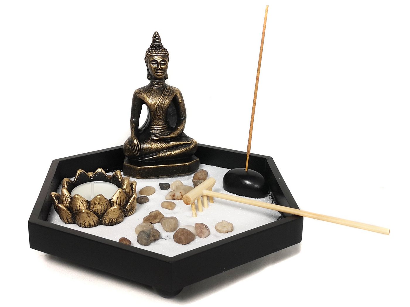 Yudu Dekofigur Zen-Garten mit Buddhafigur Rauchstab Dekostein Nr:HY-365 von Yudu