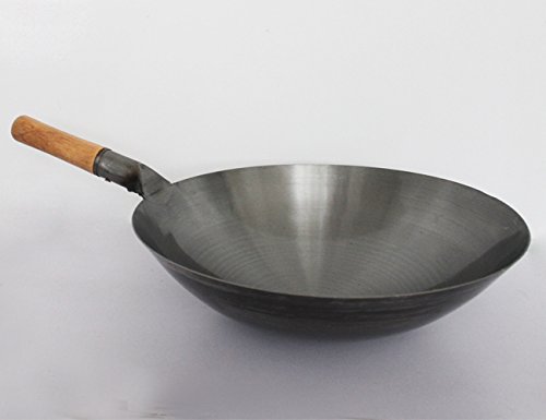 Yudu Original Wok Pfanne Asia Gastronomie Holzgriff rundem Boden Eisen (40) von Yudu