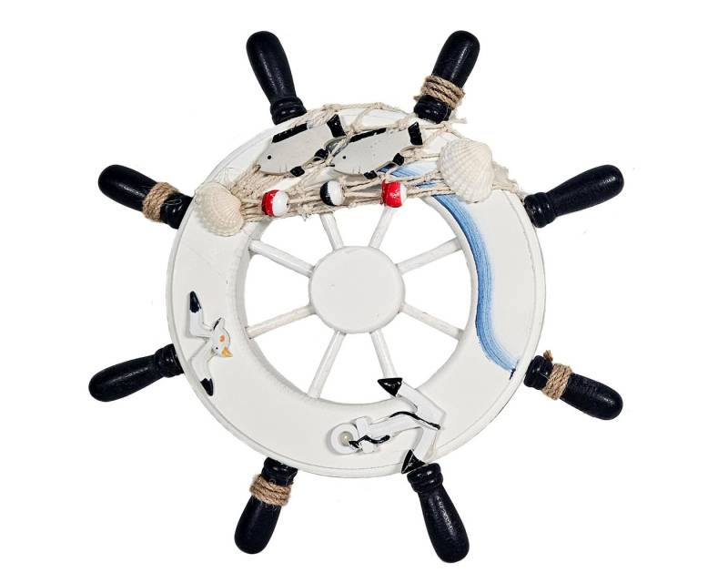 Yudu Wanddekoobjekt Deko Steuerrad Schiff Holz Fischernetz Muscheln Fische Maritime von Yudu