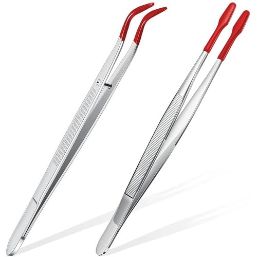 2 Stück Pinzette Spitz mit Gummispitzen,Spitze Pinzetten,PVC Beschichteter Tweezers,Pinzette Basteln,Flache Gebogener Spitzpinzette,Briefmarken Pinzette,Bastelpinzette für Reparatur und Schmuck Set von YueJieSelected