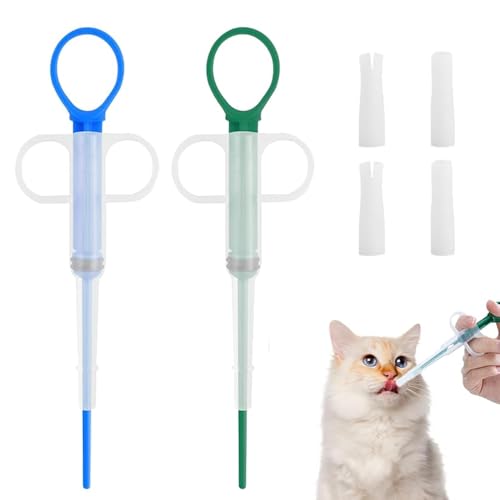 2 Stück Tabletteneingeber Katze,Tablettengeber für Katzen,Tabletteneingeber für Katzen,Pill Assist Katze Pusher Spritze,Medikamente Feeder,Sicherheit für kleine Hund Cat Pet Schluckhilfe(Grün,Blau) von YueJieSelected