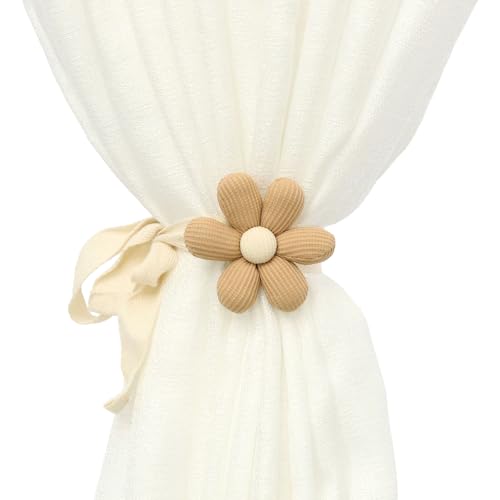 2 Stück Vorhang Raffhalter,Süße Blumen Deko Gardinen Gardinenband,Vorhang Halter für Mädchen Kinderzimmer,Schlafzimmer,Gardinen Seil,Verstellbar Gardinenraffer,Curtain Zusammenhalter (Kaffeebraun) von YueJieSelected