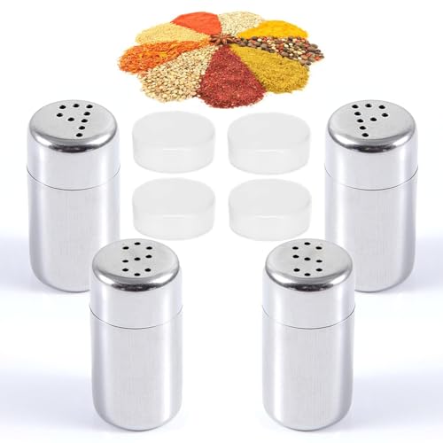 4 Stück Mini Salzstreuer Klein,Kleine Salzstreuer mit Deckel,Mini Salzstreuer für Unterwegs,Mini Salz und Pfefferstreuer Klein,Edelstahl Gewürzstreuer Camping,Metall Reise Salt Shaker,Gewürzbehälter von YueJieSelected