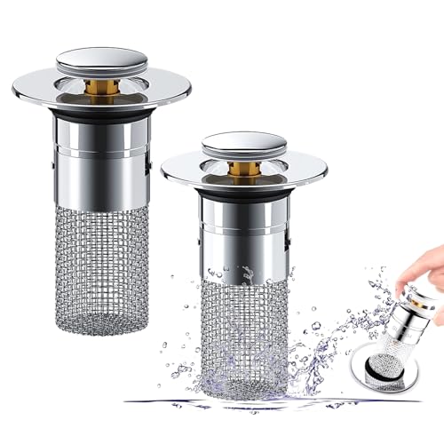 Abflussstopfen mit Sieb,32-40mm Waschbeckenstöpsel mit Sieb,Waterjake Pop-Up Ablaufventil mit Sieb,Abflusssieb Waschbecken,Spülbecken Stöpsel für Drain Küchenspüle (Silberweiß Lange Ausführung x2) von YueJieSelected