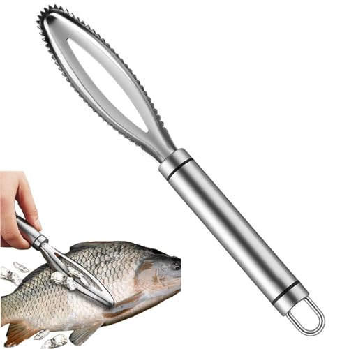 Profi Fischschuppen Entferner Edelstahl 304 - Fischentschupper mit Sicherheitsgriff & Extra-Scharfen Zacken, Rostfrei & Spülmaschinenfest - Für Garnelen, Lachs und Große Fische von YueJieSelected