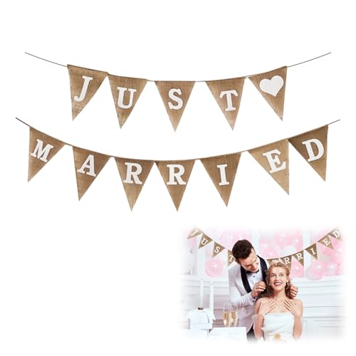 Just Married Girlande,Schild Girlande Hochzeit,Wimpelkette Hochzeit Deko Banner,Wedding Decoration,Verheiratet Decorations,Vintag Hochzeitsdekoration,Hochzeitsgirlande für Party/Auto/Türdeko/Haus von YueJieSelected