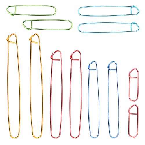 12 Stück Maschenhalter,6 Größen Strickenrahmen Set,Maschenmarkierer zum Stricken Zubehör,Aluminum Stitch Holders Set für Schals Decken,Stichhalter Häkelnadeln,Strickzubehör zum Maschenhalterseile von YueJieSelected