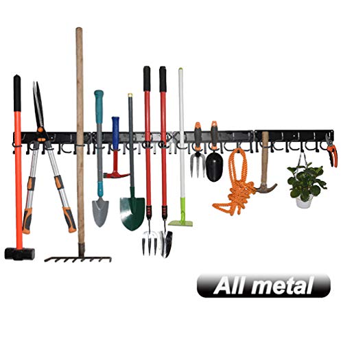 YueTong 172,7 cm Gartenwerkzeug-Organizer aus Metall, verstellbare Garagen-Wand-Organizer und Aufbewahrung, robuste Wandhalterung mit Haken für Besen, Rechen, Mop, Schaufel (4 Stück) von YueTong