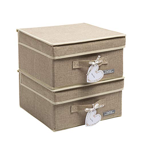 YueYue Faltbare Stoff-Schrank-Organizer-Box – 2 Stück 31,1 x 30,5 x 17,9 cm Aufbewahrungsbehälter mit Deckeln Boxen Leinen – Aufbewahrungsbox faltbar Stoff Pack Deckel von YueYue