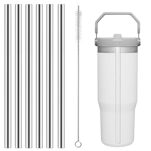 Yuecda Metall-Trinkhalme, Wiederverwendbar für Stanley Iceflow Flip-Becher, 850 ml, 6 Stück, Ersatz-Trinkhalme aus Edelstahl mit Reinigungsbürste von Yuecda