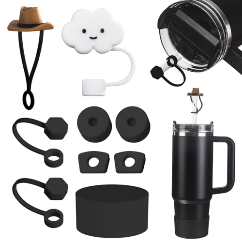 Yuecda Stanley Tassen-Zubehör-Set enthält 6 auslaufsichere Silikon-Stopper, 2 Strohhalm-Abdeckkappen für 9–10 mm Strohhalm, 1 Silikonmanschette für Stanley Cup 1,2 l und 850 ml, Becher nicht im von Yuecda