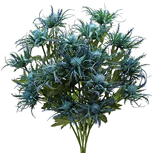 BREUAILY Künstliche Distelblumen, Dreigabeln, künstliche Distel, Blumenstrauß für Hochzeitsaufsätze, Heimbüro, Restaurant, Party, Tischdekoration, Blau, 67 cm, 6 Stück von Yuecheng