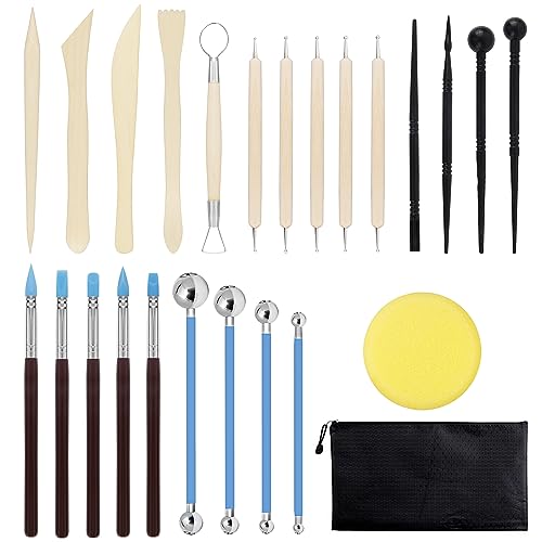 Töpferset Töpferwerkzeug, 25 Stück Modellierwerkzeug Set,Sculpting Polymer Clay Tools Töpfern Werkzeug Fondant Prägestift Ton Modelierwerkzeugset mit Transporttasche für Kinder Erwachsene Anfänger Töpferset Töpferwerkzeug, 25 Stück Modellierwerkzeug Set,Sculpting Polymer Clay Tools Töpfern Werkzeug Fondant Prägestift Ton Modelierwerkzeugset mit Transporttasche für Kinder Erwachsene Anfänger von Yuechenggui