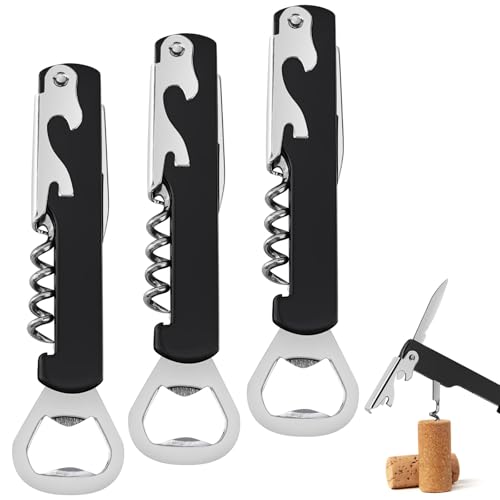 3 Stk Korkenziehen Weinöffner Profi Kellnermesser 3 IN 1 Screwpull Korkenzieher Edelstahl Flaschenöffner Kellner Messer mit Folienschneider Doppelhebel öffner für Barkeeper,Sommeliers,Hausgebrauch von Yuechenggui