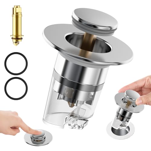 Pop Up waschbeckenstöpsel Universal Abflussstopfen 34-40mm Sieb-Stöpsel Edelstahl-Rückprall Push-Typ Ablauffilter Waschbecken Badewannenstöpsel für Aufsatzwaschbecken (Y-10-12(Anti-Geruch)) von Yuechenggui
