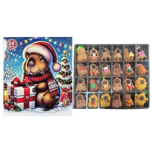 Capybara Adventskalender 2025, Weihnachts Countdown Kalender mit 24 Stück Capybara Miniaturpuppe, Cute 3D Capybaras Figurines Weihnachtskalender für Junge Mädchen Kinder von Yuecjian