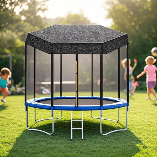 Trampolin Überdachung Abdeckung, Ø 183 244 305 366 427 cm Trampolin Sonnenschutz Abdeckung, Eva Trampolin zubehör, UV-resistent, Sonnenschutznetz für 6/8 Stangen Trampolin von Yuecjian