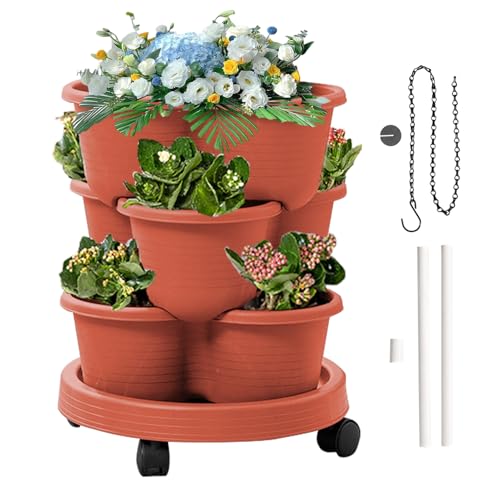 Yuecjian Vertikaler Garten Turm - Etagenpflanzer - 3 Ebenen Pflanzenturm Mit Abnehmbaren Rädern Und Werkzeug Für Küchenkräuter Erdbeeren Blumen Terrasse Balkon Garten von Yuecjian