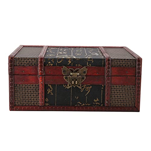 Vintage-Holzkiste, Dekorative Schatztruhe, Kleine Buch-Schmuck-Aufbewahrungsbox, Organizer(Chinesischer Stil) von Yuecoom