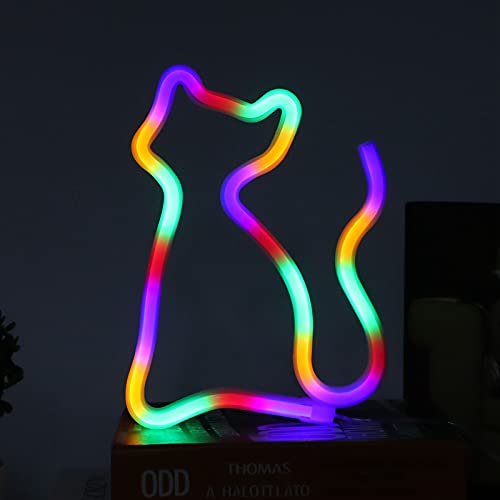 Zoohandlung Regenbogen Katze Leuchtreklame, hängende LED Kitty Wandverzierung, niedliche Pet Cafe Bar Kätzchen Neonlicht Dekor von Yuecoom