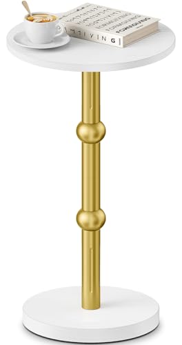 Yuede Runder Beistelltisch, Kleiner rund Cocktailtisch, Couchtisch klein rund, Nachttisch für kleine Räume, Sofatisch für Wohnzimmer, Schlafzimmer, Einfache Montage (Weiß) von Yuede