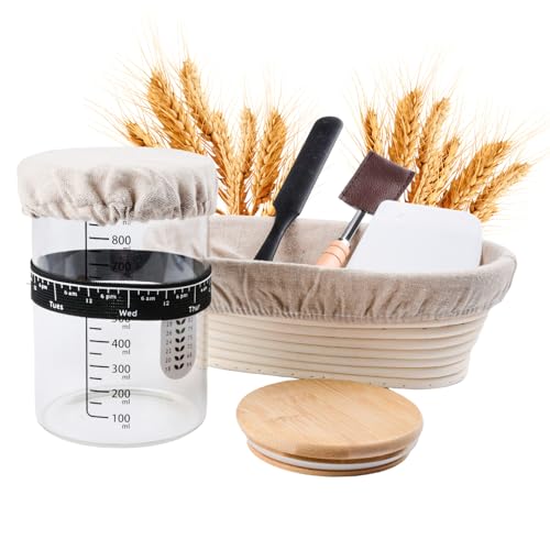 Sauerteig Starter Set,Brotbackset,Inkl. 1 Gärkörbe für Brot, Fermentationsglas, Teigschaber, Bäckermesser und Wachstumsmesser Sauerteig Starter Set,Brotbackset,Inkl. 1 Gärkörbe für Brot, Fermentationsglas, Teigschaber, Bäckermesser und Wachstumsmesser von Yuedefly