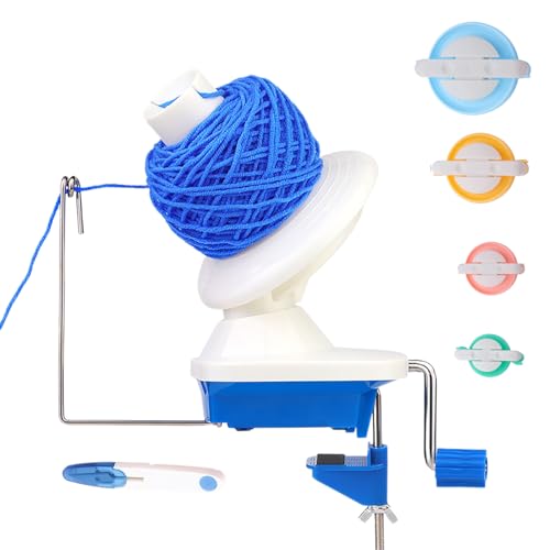 Yuedefly Garnkugelwickler, gewebter Kugelwickler mit Metallgriff und Tischklemme, stabil, mit Pompom-Maker in 4 Größen und 1 Schere (blau) von Yuedefly