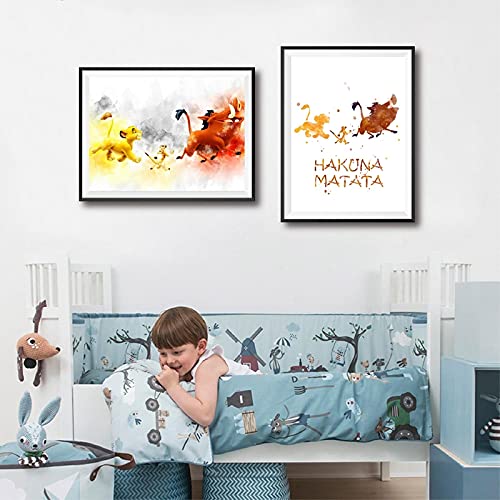 Afrikanisches Sprichwort Hakuna Print Wall Art Pumbaa Timon Simba Leinwand Poster Der Löwe Kunst Malerei Kinder Geschenke Home Wall Decor 30x40cm (12x16in) x2 Rahmenlos von Yuefa Art